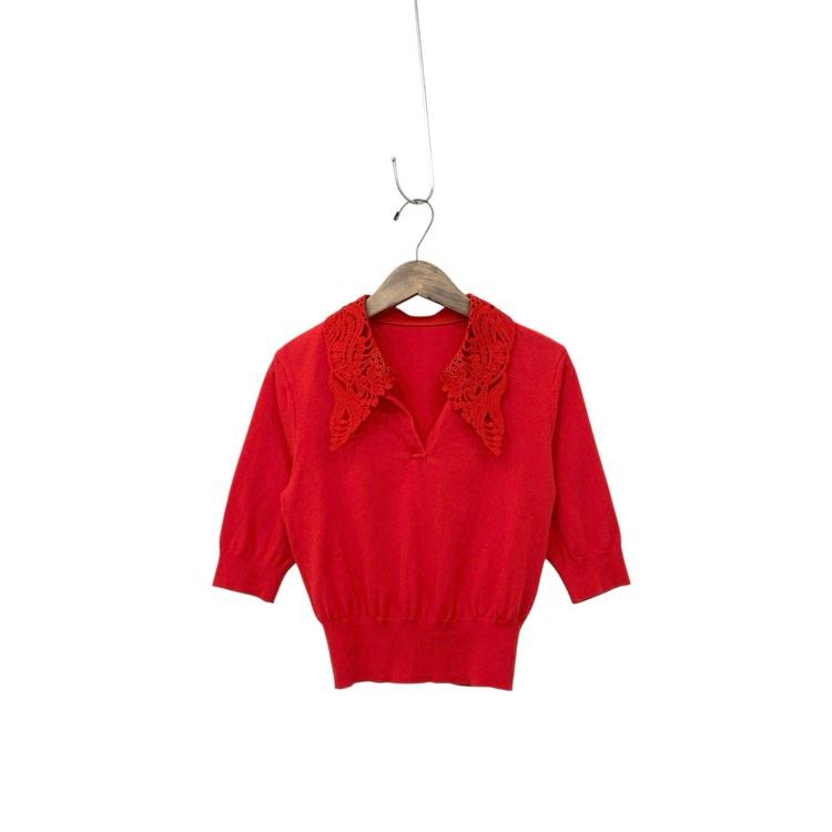 Mame Kurogouchi マメクロゴウチ Embroidery Collar Knitted Top