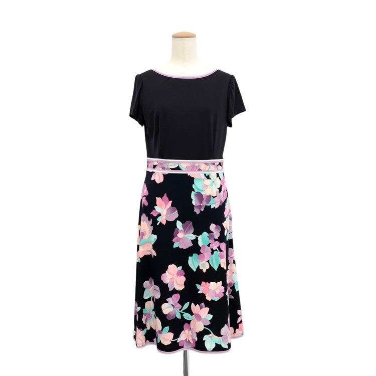 LEONARD レオナール ウエスト切り替えドレス フラワープリント