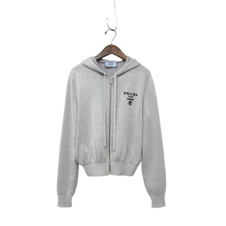 PRADA プラダ メタリックニット パーカー ジップアップ フーディ