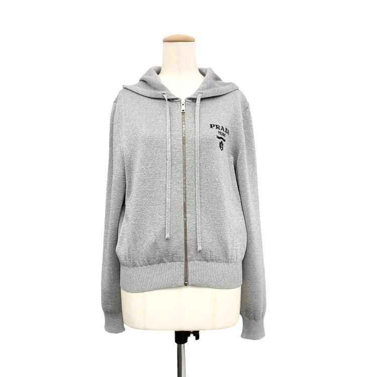 PRADA プラダ メタリックニット パーカー ジップアップ フーディ