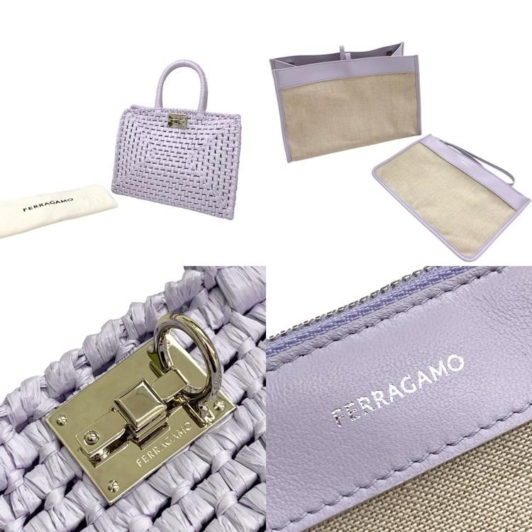 FERRAGAMO フェラガモ The studio raffia small bag かごバッグ