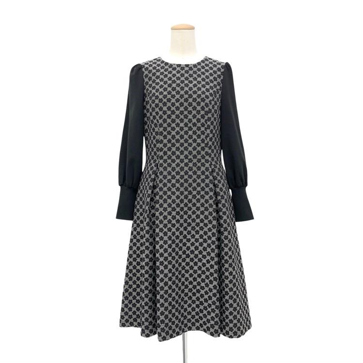M'S GRACY エムズグレイシー ふくれ小花 袖ニットワンピース ブラック
