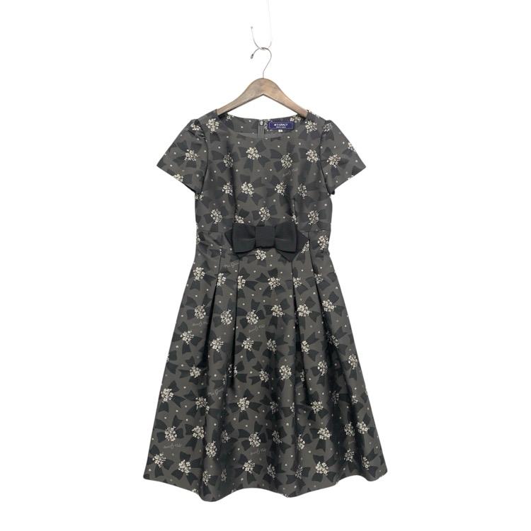 【美品!! 最終値下げ】エムズグレイシー 花柄ワンピース リボン サイズ36 M'S GRACY エムズグレイシー フラワーリボン柄ワンピース グレー 36