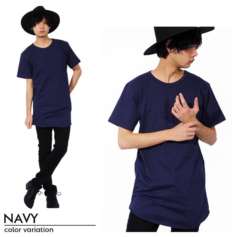 YOKANG 半袖Tシャツ ロング丈 ネイビー Tシャツ メンズ ロングTシャツ 無地 半袖 ロング丈 長袖 コットン 日本
