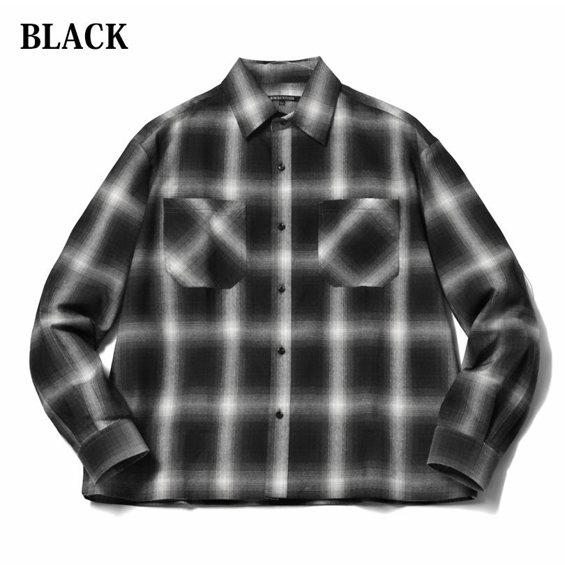 個性派古着★ビッグサイズ オンブレチェック 長袖シャツ 黒×茶 2XL グランジ 8 オンブレチェックシャツ メンズ シャツ 長袖 アメカジ ストリート