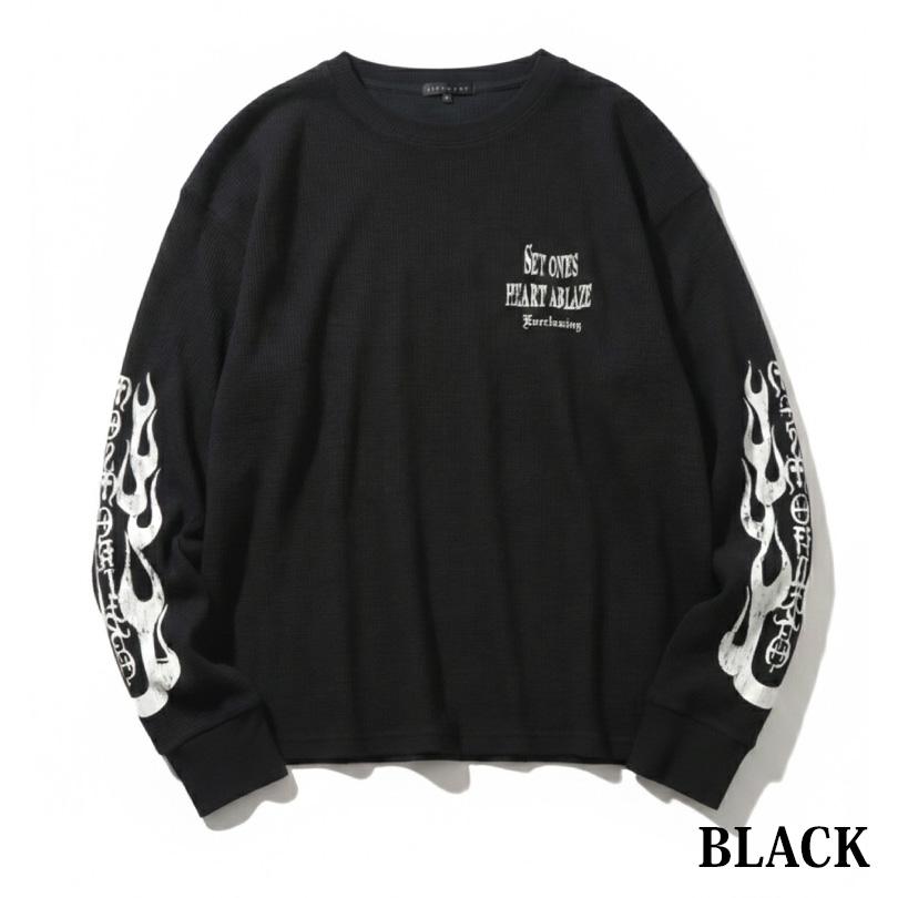 8 ファイヤー ワッフル ロングTシャツ メンズ ロンT サーマル : 8