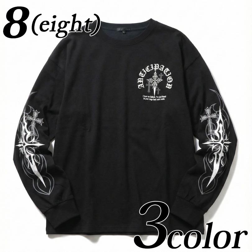 8 クロス バックプリント ロングTシャツ メンズ Tシャツ 十字架 : 8