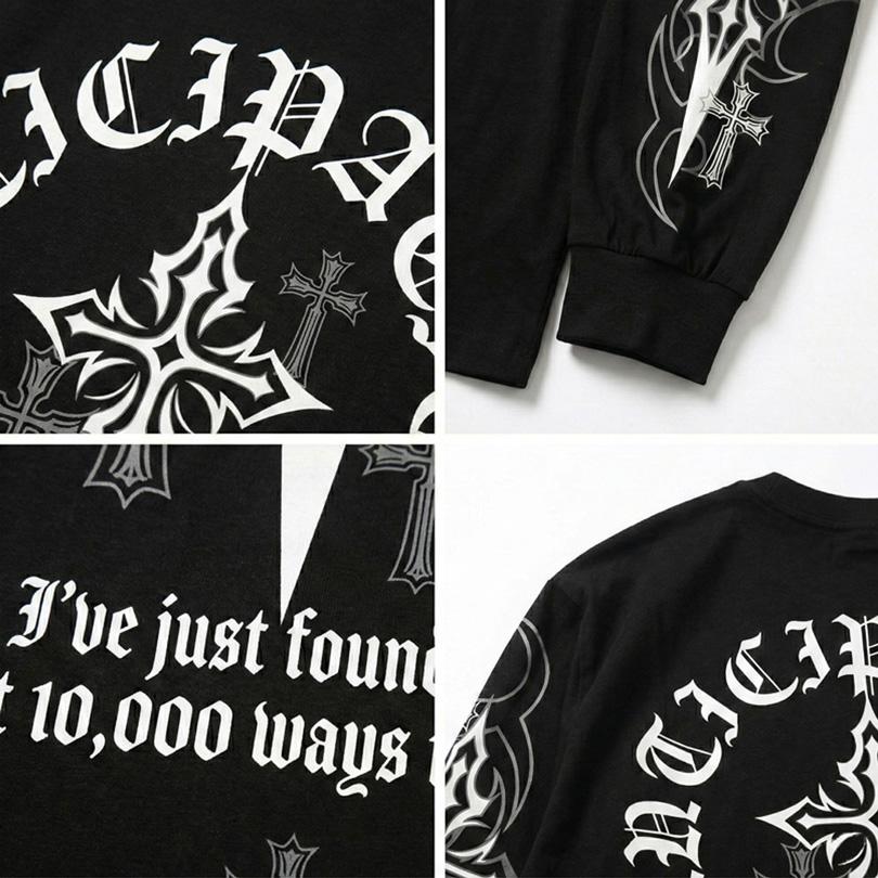 8 クロス バックプリント ロングTシャツ メンズ Tシャツ 十字架 : 8
