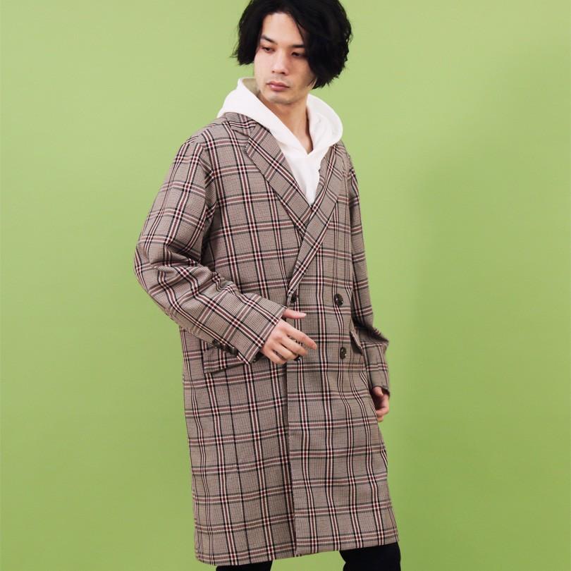 チェスターコート メンズ ダブル チェスターコート チェック Wim309 8 Eight 通販 Yahoo ショッピング