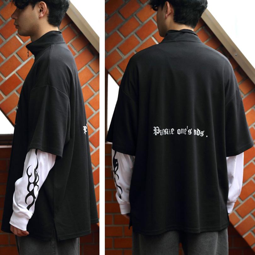 8 ハーフジップ ロングTシャツ メンズ 長袖 レイヤード : 8(eight