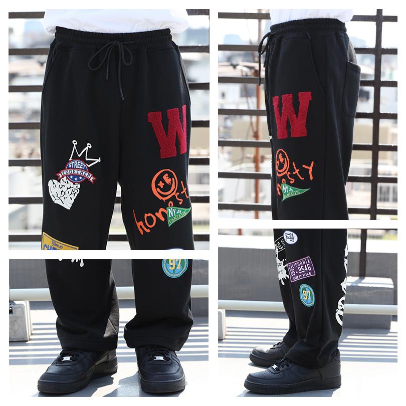 8 スウェットパンツ メンズ ワッペン ワイド サルエル スウェット