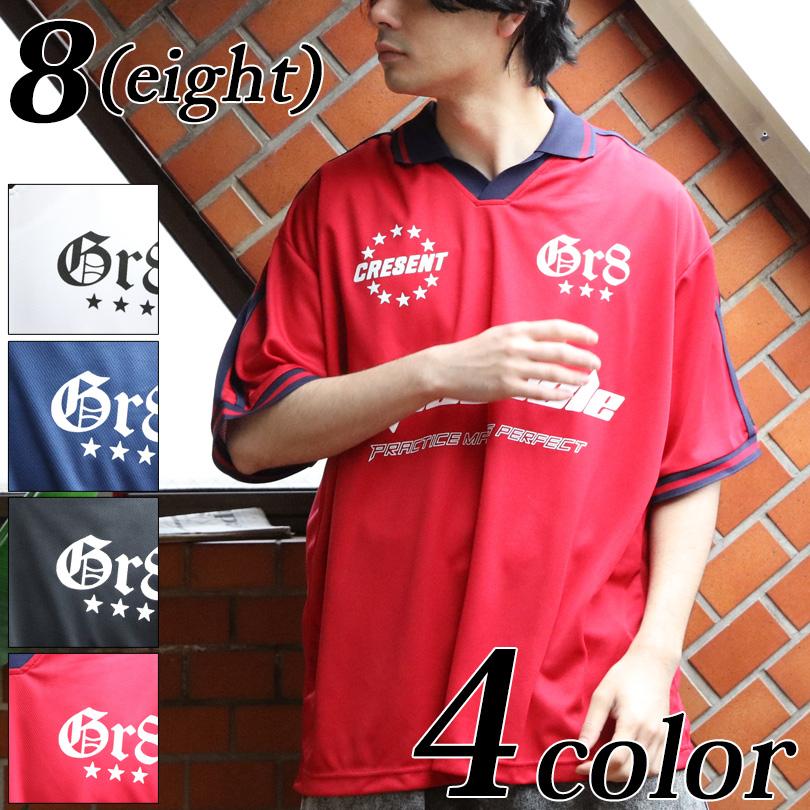 8 襟付き半袖サッカーTシャツ メンズ Tシャツ サッカー 襟付き : 8