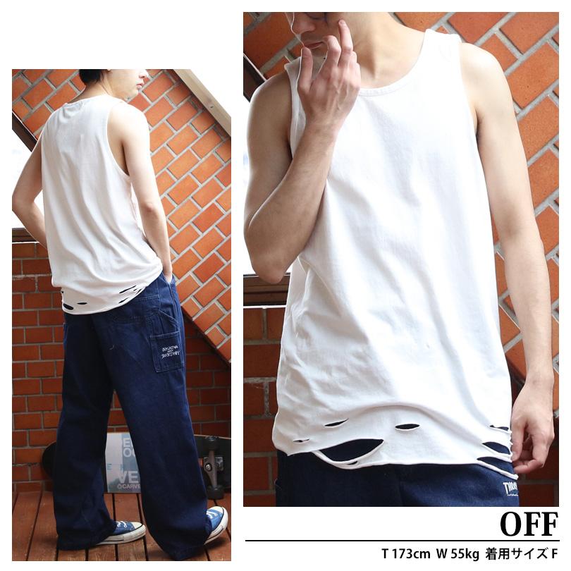 8 ダメージ加工 タンクトップ メンズ ヴィンテージ クラッシュ加工