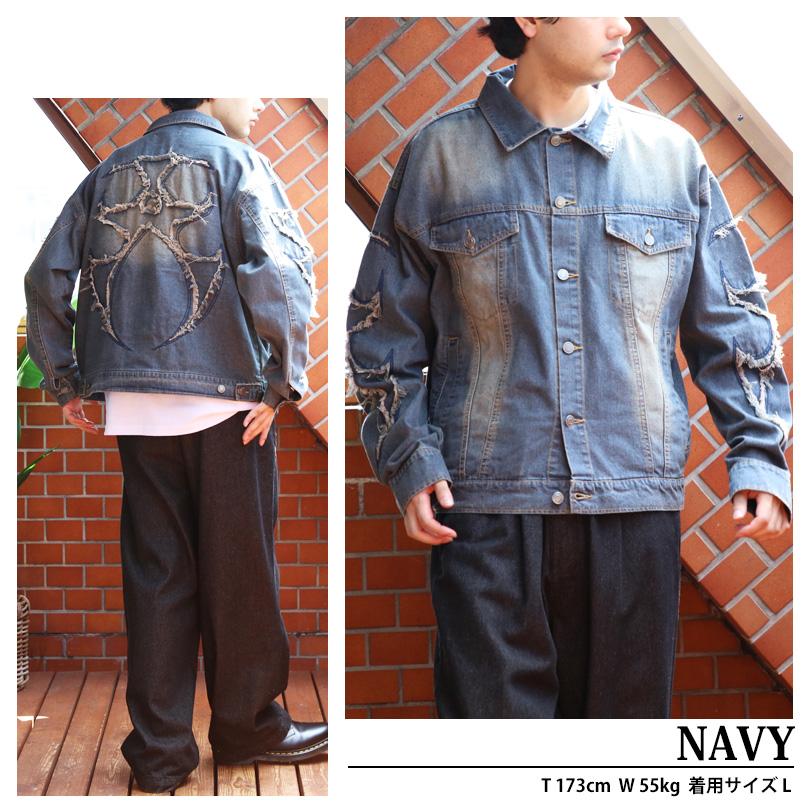 8 トライバル刺繍Gジャン メンズ デニムジャケット トライバル柄 刺繍