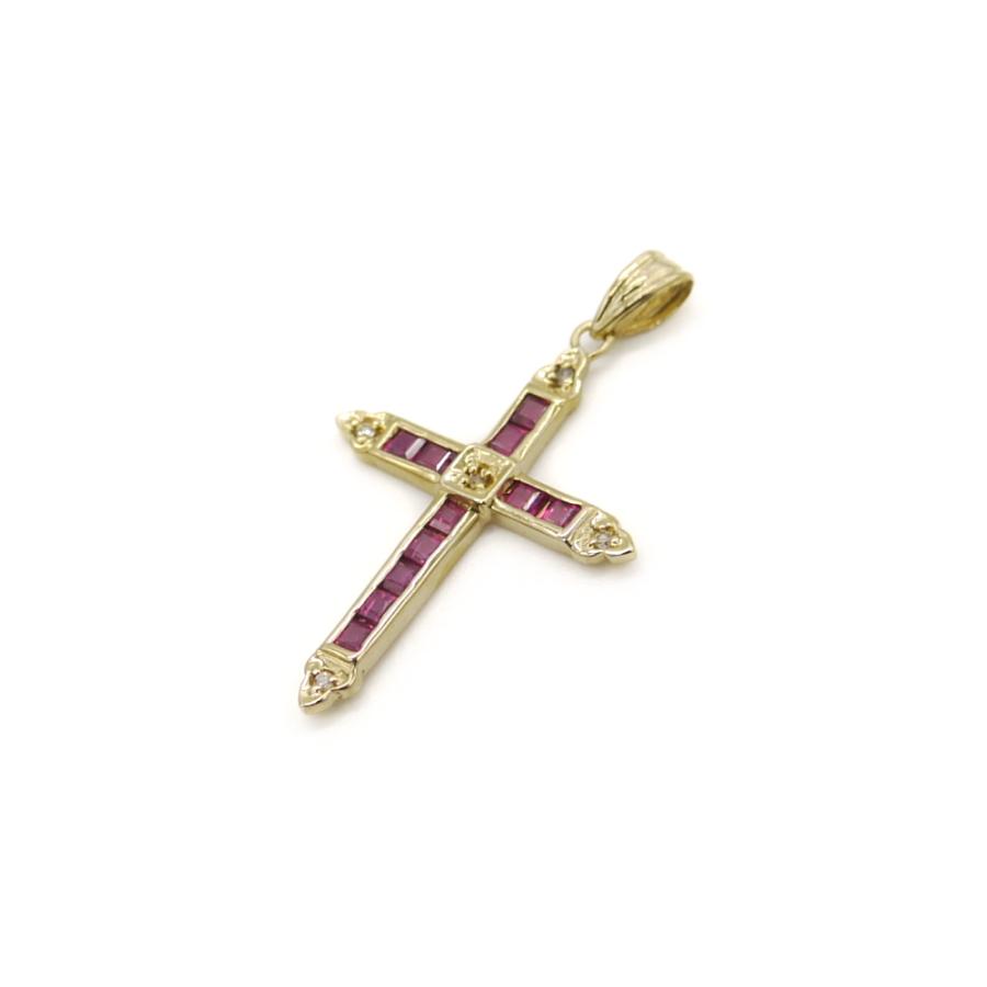 K18 ルビー ダイヤモンド クロスデザイン ペンダントトップ 18金 