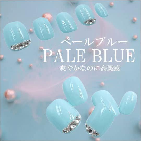 スワロフスキー ネイルチップ 水色 青色 : 手作りジェルネイルチップ