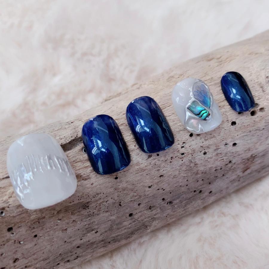 ネイルチップ 青 シェル : 手作りジェルネイルチップ販売の834NAIL