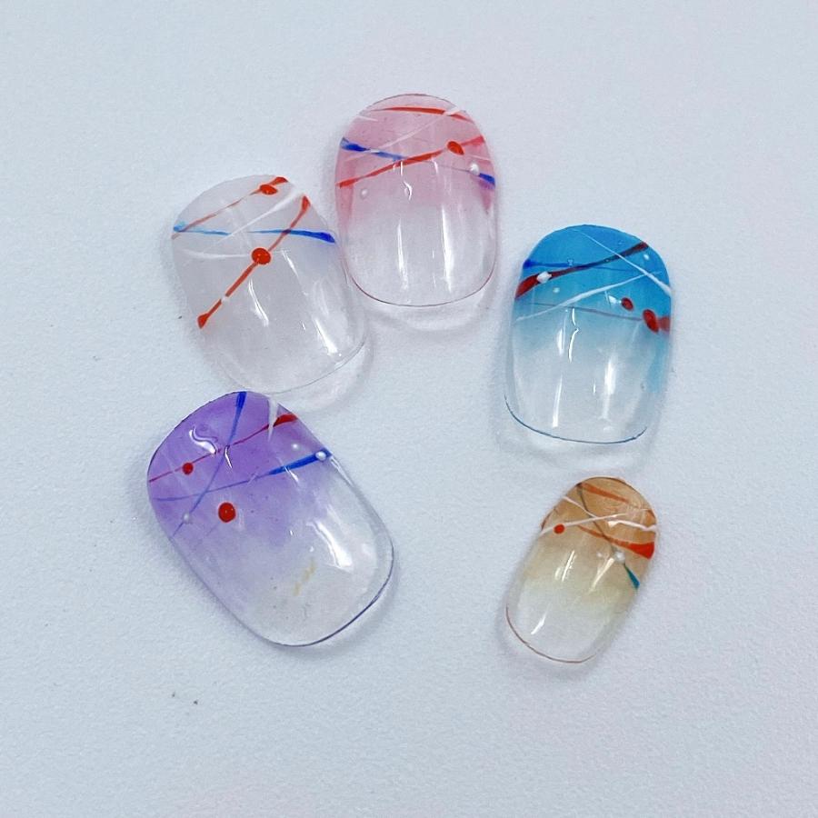 ヨーヨー ネイルチップ デザイン 夏 祭り カラフル クリア 浴衣 紫 赤  