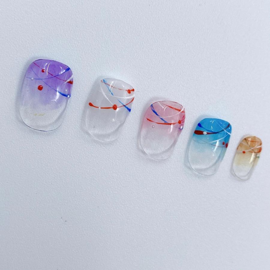 ヨーヨー ネイルチップ デザイン 夏 祭り カラフル クリア 浴衣 紫 赤  