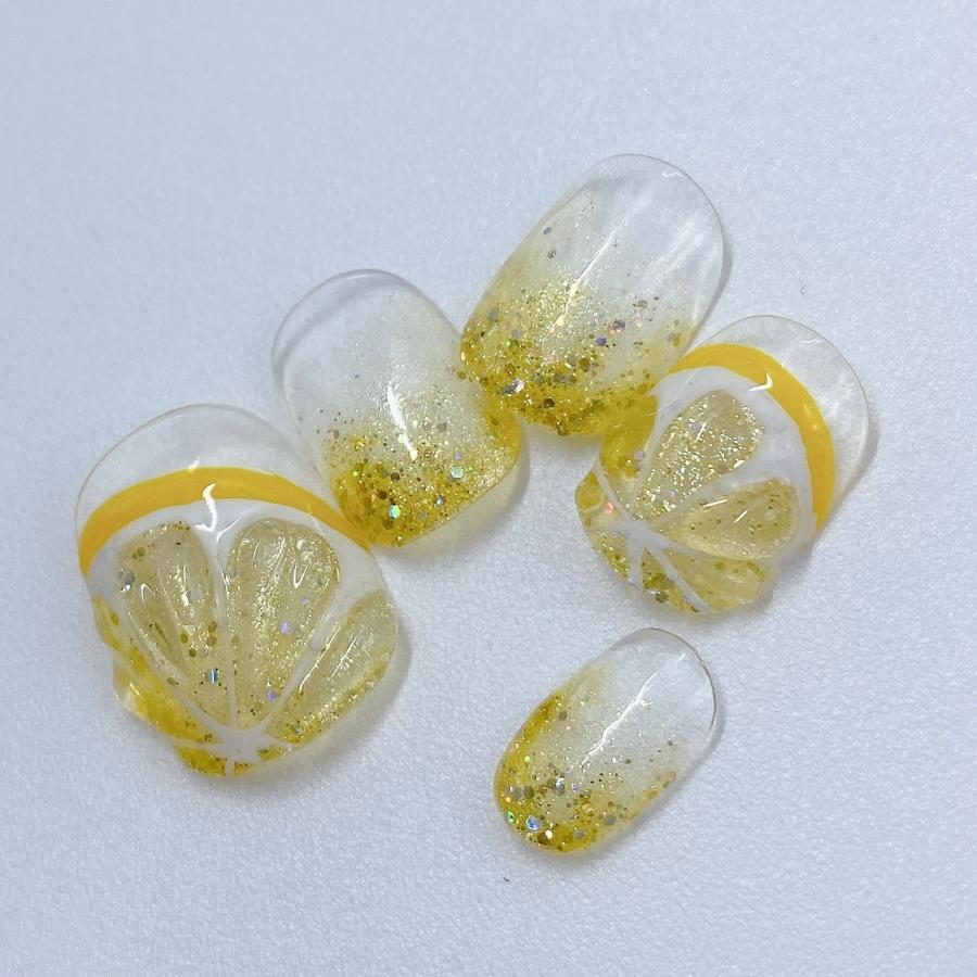 黄色 ネイルチップ 檸檬 レモン 果物 フルーツ マスタード ジェル