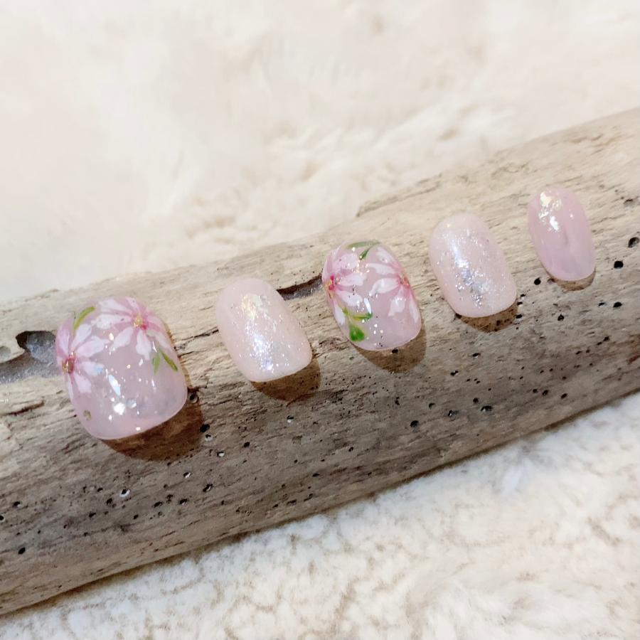秋桜 ネイルチップ コスモス 花柄 秋 模様 フラワー 冬 薄い ジェル