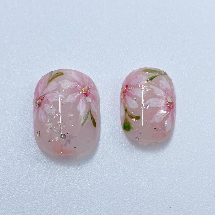 秋桜 ネイルチップ コスモス 花柄 秋 模様 フラワー 冬 薄い ジェル