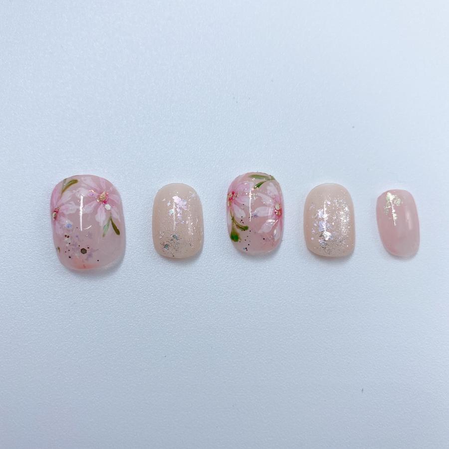 No.342 ネイルチップ　紫　ピンク　　押し花　うるうる　ちゅるん　秋　秋桜 No.342 ネイルチップ 紫 ピンク 押し花 うるうる ちゅるん 秋 秋桜