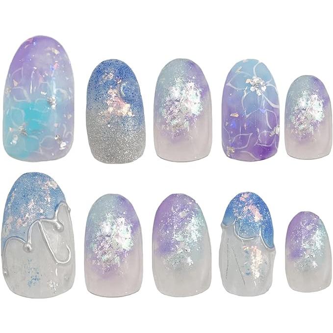 傘 紫陽花 しずく 雫 雨 ネイルチップ 梅雨 : 手作りジェル