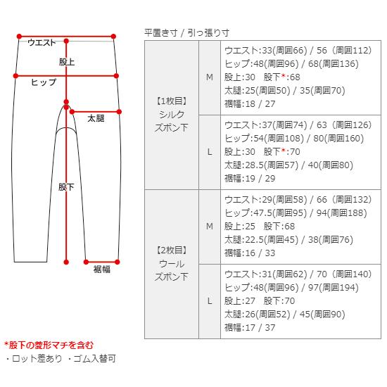 【2枚セット】シルクとウールのズボン下重ね履きセット レディース メンズ  下着マタニティ ルームパンツ 冷えとり シルク100% ウール100% 10分丈 841 | 841 | 20
