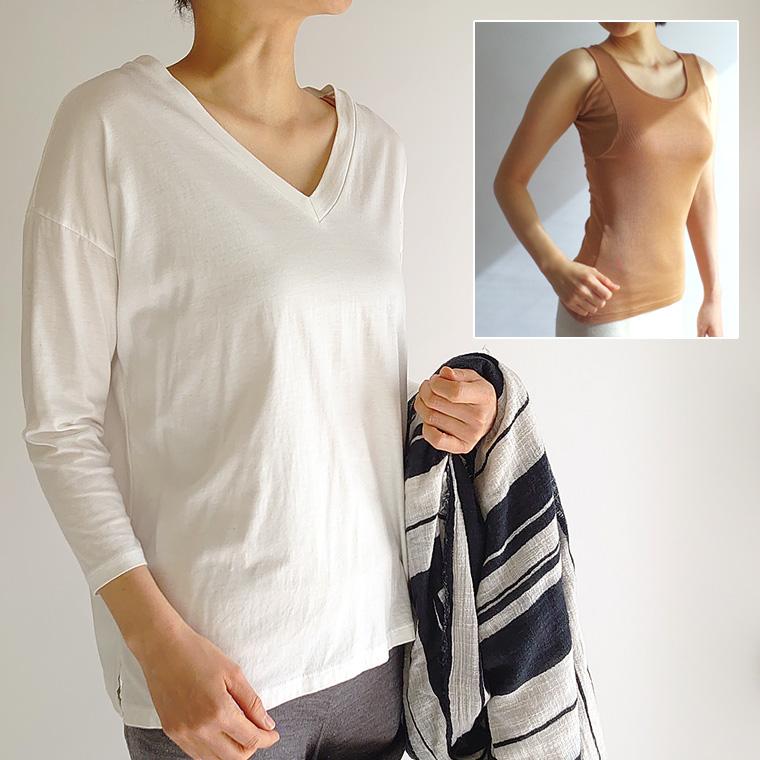 汗取り インナー シルク 100％ 絹 生地 脇汗 汗取りパッド タンクトップ レディース 下着 透け防止 フレンチスリーブ ノースリーブ 半袖 敏感肌 841 | 841 | 11