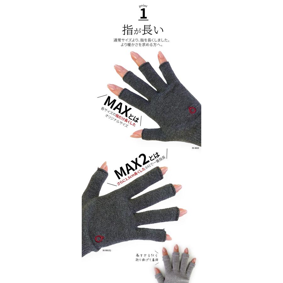 ハンドウォーマーMAX 指長 手袋 スマホ手袋 指なし レディース メンズ インナー スマホ対応 アウトドア 通勤 綿 防寒 保湿 暖かい 日本製 冬 黒 薄手 841 | 841 | 21