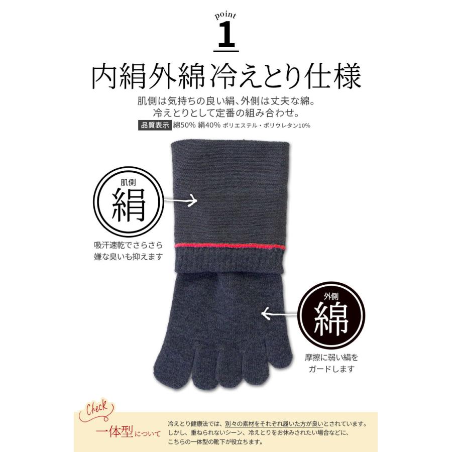 5本指ソックス 内絹外綿 5本指靴下 レディース メンズ 冷えとり靴下 冷え取り靴下 シルク 綿  消臭 大きいサイズ 夏 夏用 冬 冬用 暖かい 日本製 841 | 841 | 09