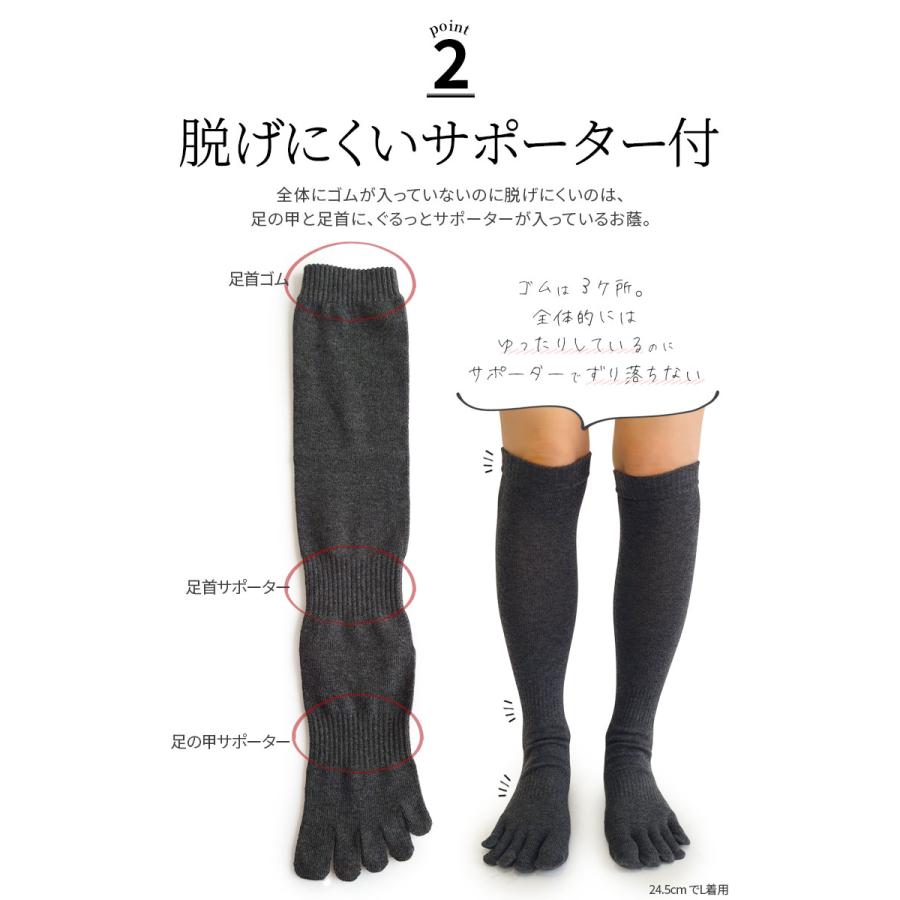 5本指ハイソックス 綿 レディース メンズ 冷え取り靴下 冷えとり 5本指ソックス 靴下 ハイソックス 秋冬 冬 綿 ゆったり 黒 ブラック 日本製 841 | 841 | 04