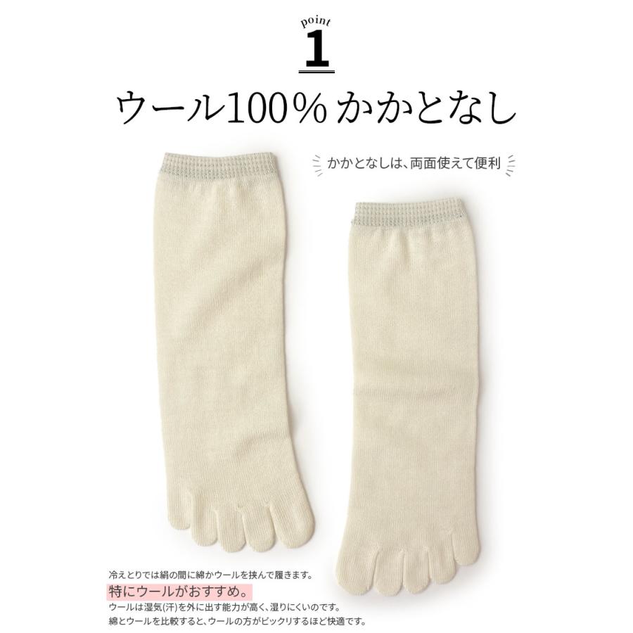 冷えとり靴下 2足セット ウール5本指ソックス 5本指靴下 レディース メンズ ウール100% 冷え取り靴下 蒸れない 暖かい ゴム選択可 かかとなし 日本製 841 | 841 | 04