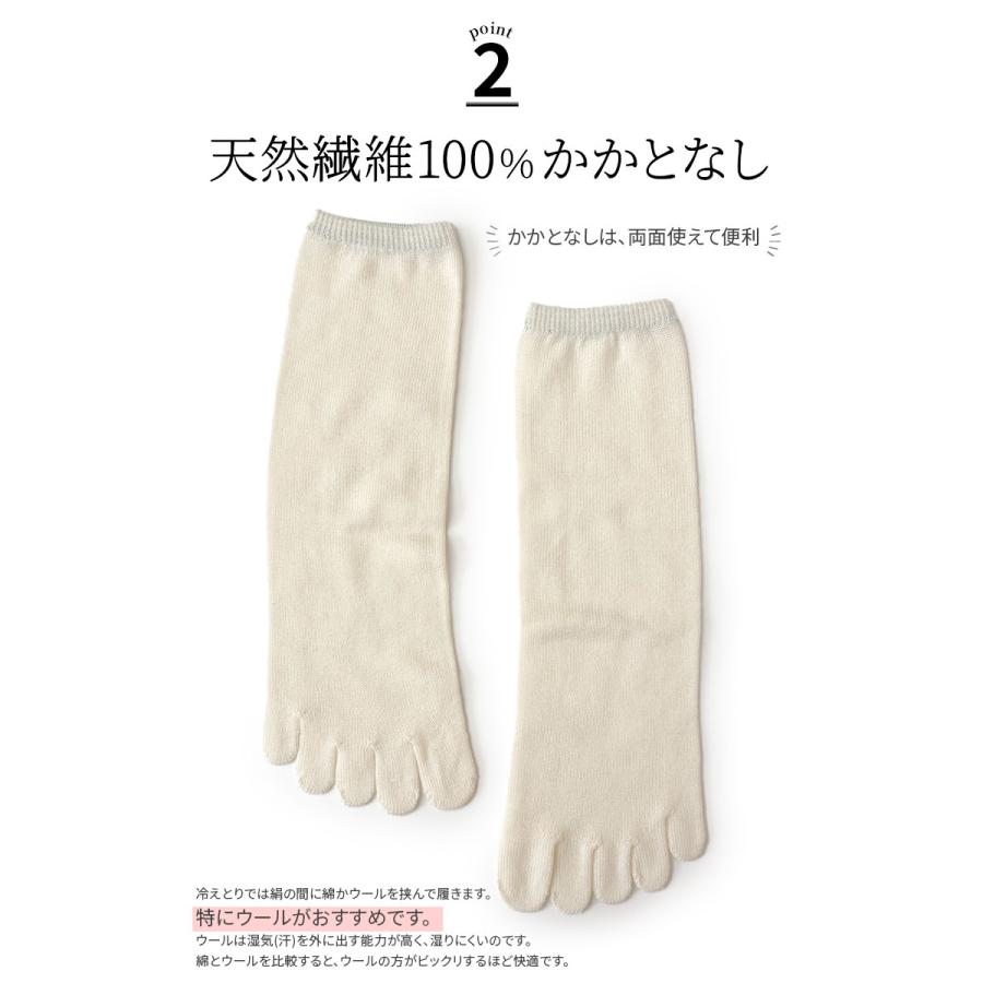 冷えとり靴下 2足セット 内絹外ウール 5本指ソックス 冷え取り靴下 靴下 レディース メンズ シルク ウール 天然繊維100% かかとなし ゴム選択可 日本製 841 | 841 | 05