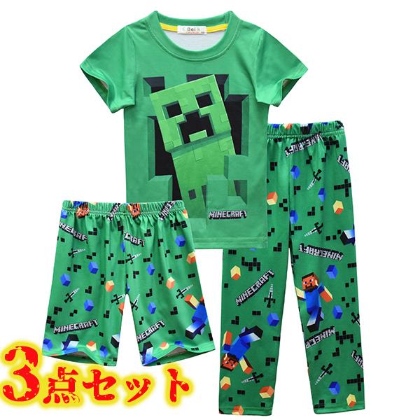 マインクラフト Tシャツ 上下セット クリーパー ジャージ 半袖 ｔシャツ パンツ プレゼント 誕生日 100 110 1 130 140 人気海外一番
