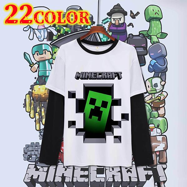 Tシャツ マインクラフト トップス 22色 キャラクター たくさん 長袖 マインクラフト フートつき コスプレ衣装