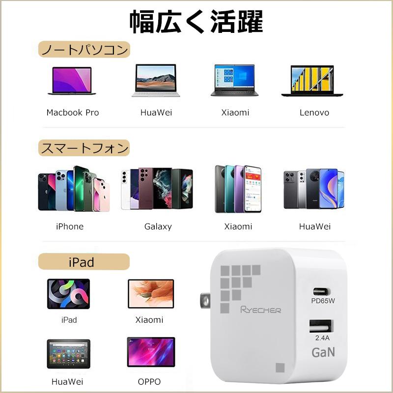 スマホ タイプc 急速充電器 ACアダプター 65W充電 充電器ケーブル2mセット Macbook ノートパソコン iPhone 急速充電器 小型 折畳式｜8787-store｜12