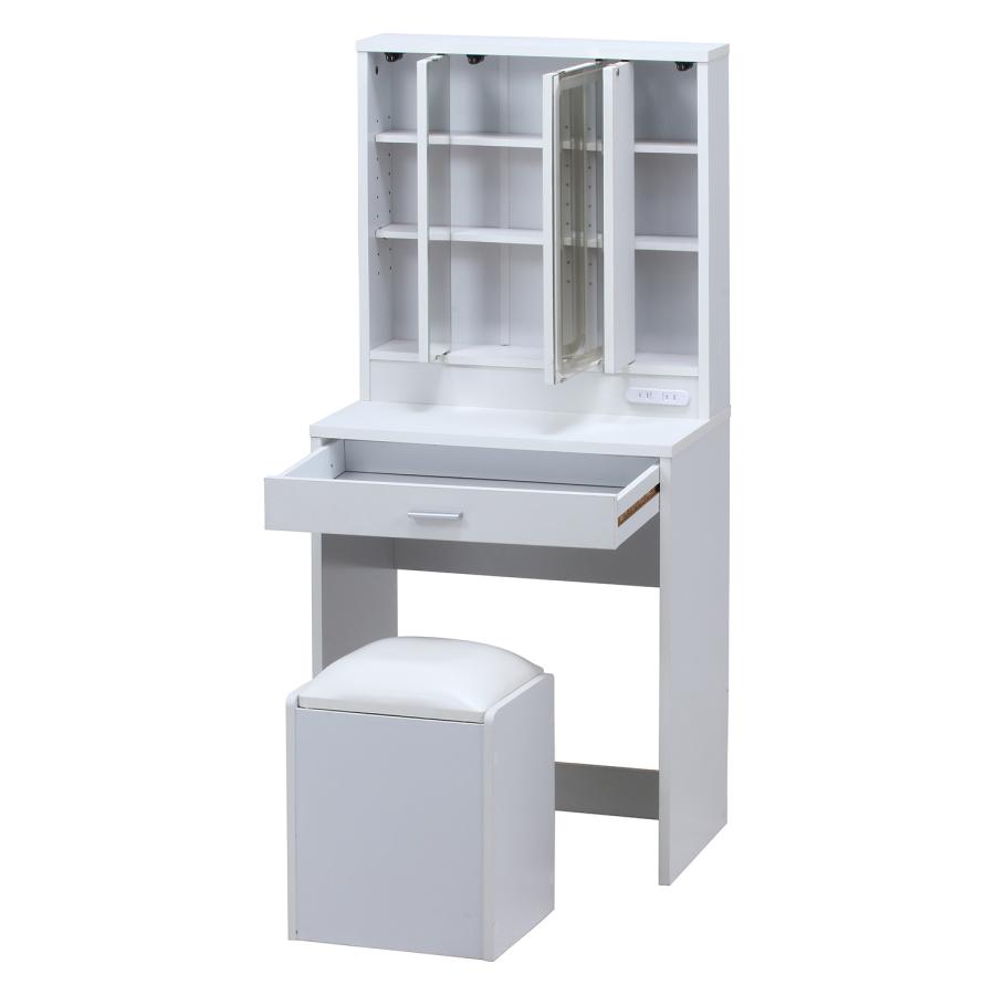 xazf3様ご確認用 C/D:99546] 三面鏡ドレッサー WH LEDライト付き