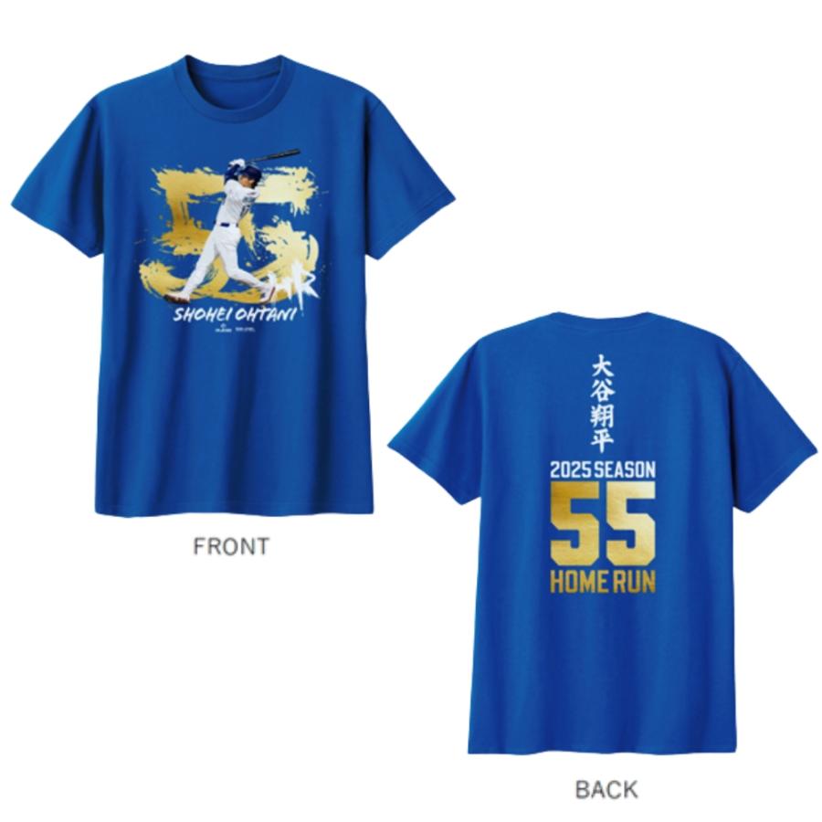 大谷翔平 ドジャースグッズ「55 HOME RUN」Tシャツ ホワイト/ブルー