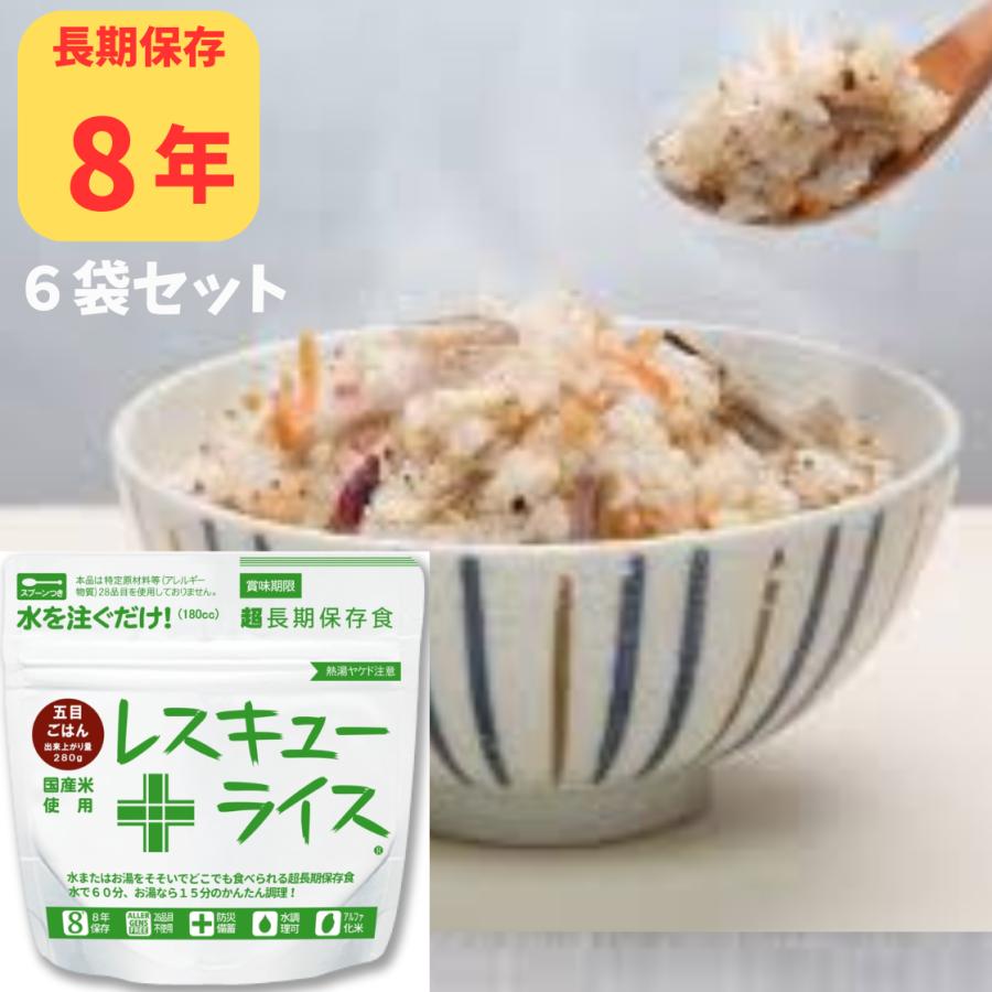 レスキューライス（五目ごはん）100ｇ×6袋 防災グッズ 防災用品 保存食 備蓄食 主食 8年保存 キャンプ　景品 | 