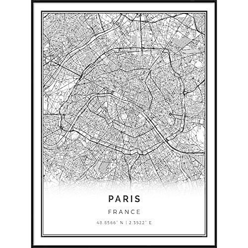 新品本物 Squareious Paris 地図ポスター モダン 白黒 ウォールアート スカンジナビア家の装飾 フランス シティプリント アートワーク ファイン 独創的 Www Andiscampania It