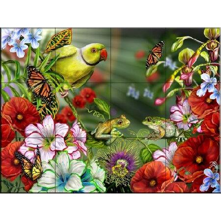 セラミックタイル壁画　Green　Parrot　Friends　20　15-631-3024-6C　Lori　Tile　バスルームシャワー　Schory　6&quot;　Mural　Tile　Frog　キッチンBacksplash　by　And　on