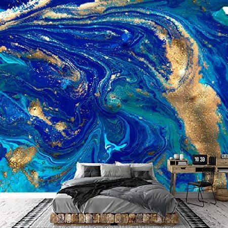 Wall26 マーブルブルー抽象背景液体大理石模様 取り外し可能な壁画 自己粘着大型壁紙 100x144インチ