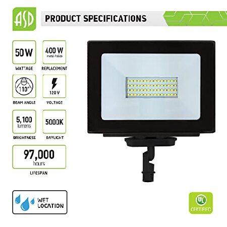 ASD　50W　Knuckle　Mount　LED　Lifespan　LED　Hours,　120V　5100　Long　Flood　Daylight,　Light　Flood　Outdoor,　Lm　Light　Outdoor,　Waterproof　97,000　5000K　Floodlight