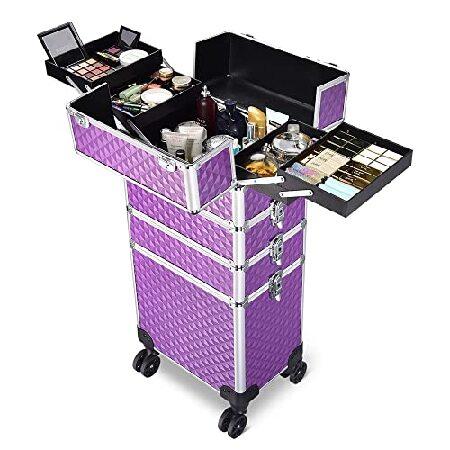 BYOOTIQUE 4 in 1 Rolling Makeup Train Case Professional Cosmetic Organizer