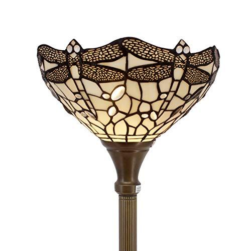 【絶品】 Cream Lamp Floor Tiffany WERFACTORY Stained 12X12X66 Light Dragonfly Glass テーブルライト