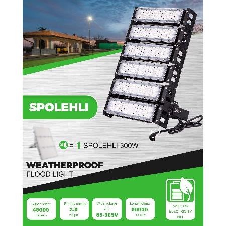 Spolehli　LED　Stadium　Flood　Waterproof　Daylight　Lights　Super　Equivalent　2000W　Arena　LED　Bright　IP66　6000K　48000LM　Five-Year　Wh　WAR-RANTY　Lights　85-305V