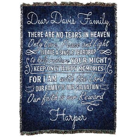 There are No Tears in Heaven Only Love Peace and Light Blanket Personalized Custom Sympathy Bereavement Gift Tapestry Throw Woven from Cotton Ma