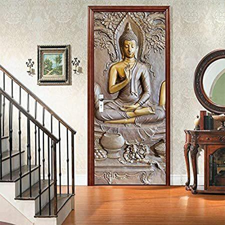 大人気新作 VIRANDA Door Decals 3D Self-Adhesive Interior Door Stickers Buddha Statue-D ウォールステッカー